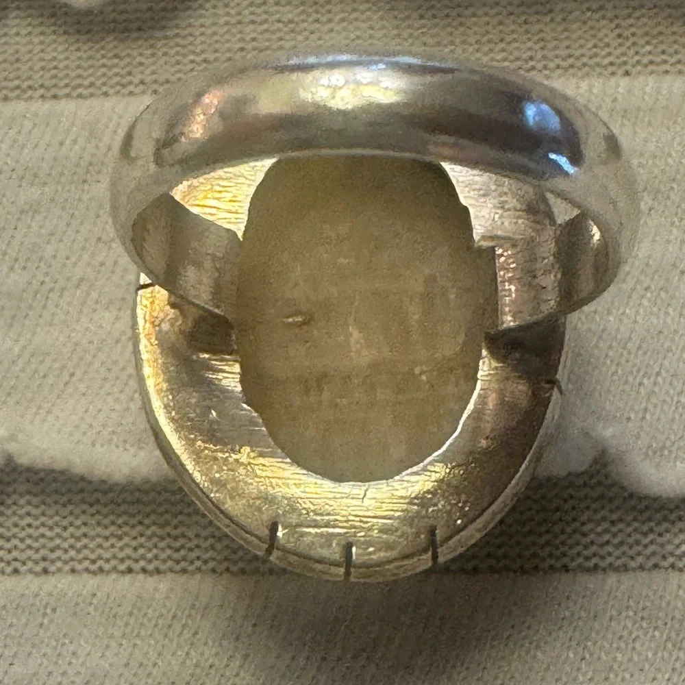 Vintage Oval Cream Tan Moonstone Ring Set in 925 Sterling Silver Sz 6.5 Boho
